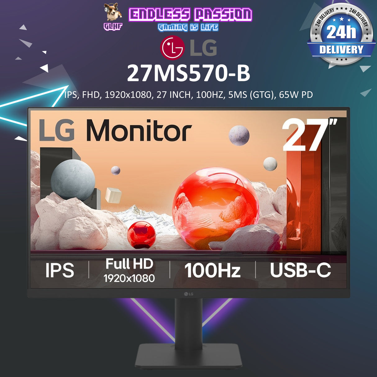 LG 27MS570-B — 27" FHD IPS 100Hz Productivity Monitor 65W Type C PD