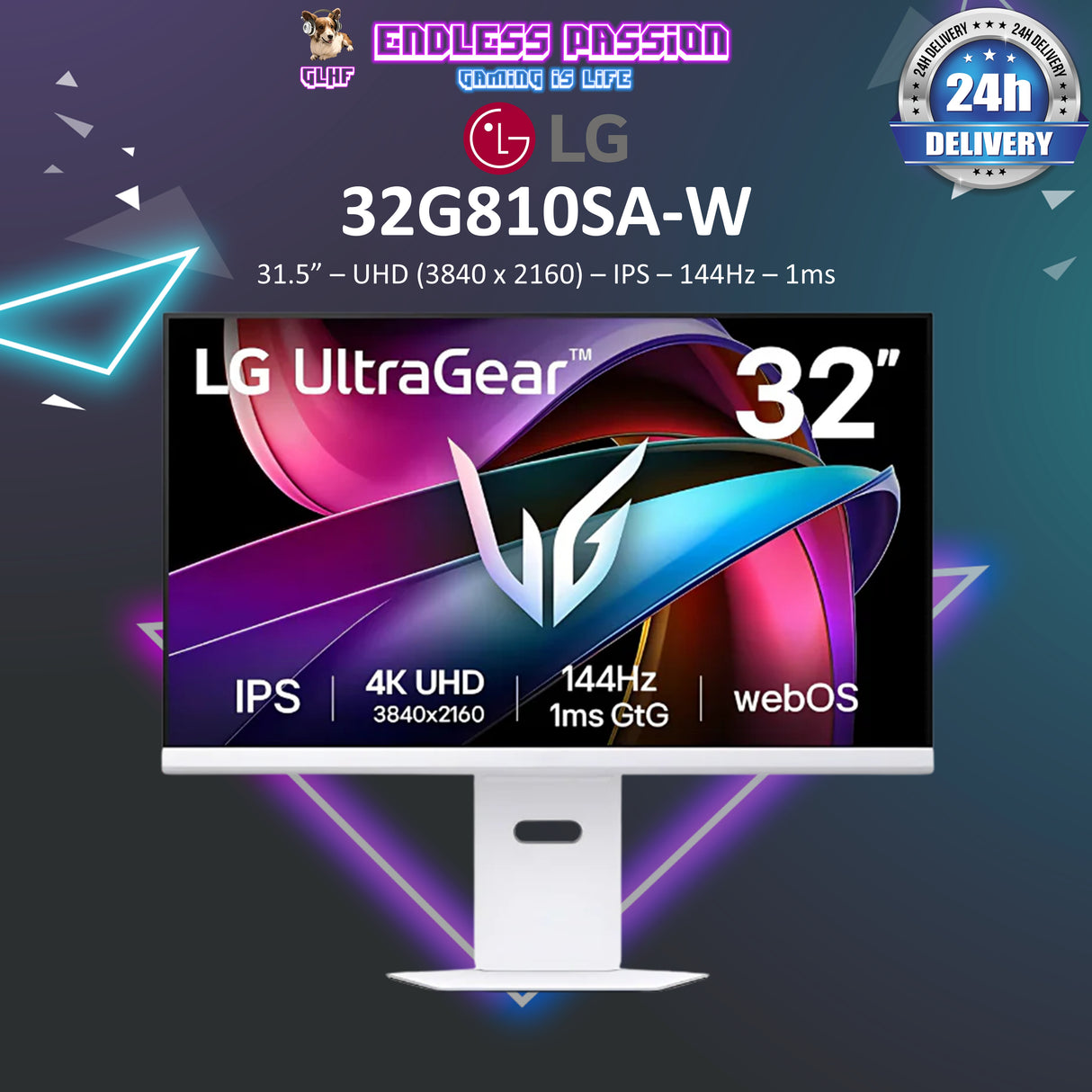 LG 32G810SA-W — 32" Ultragear 4K UHD (3840 x 2160) IPS Gaming Monitor 144Hz