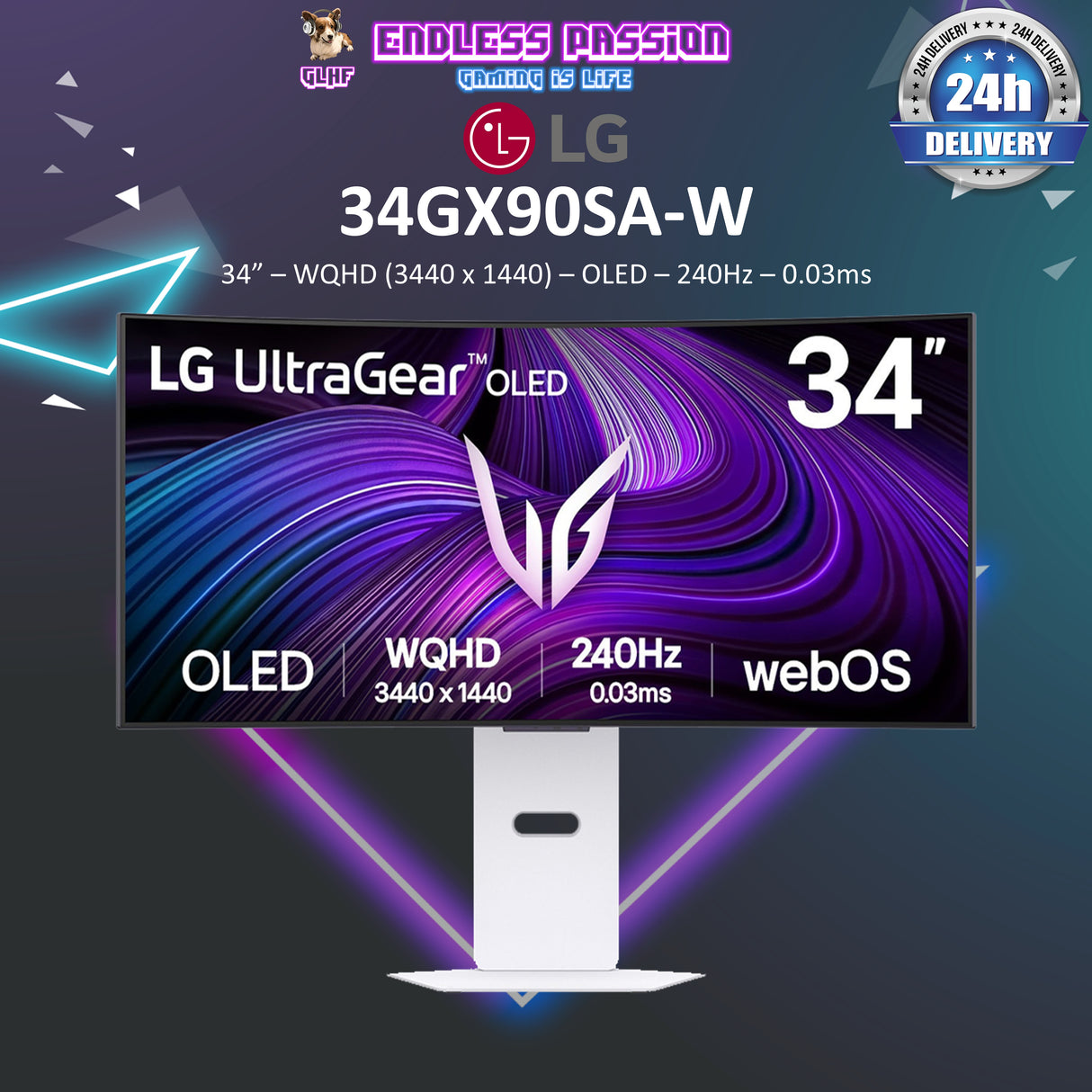 LG 34GX90SA-W — 34" Ultragear WQHD (3440 x 1440) OLED Curved Gaming Monitor