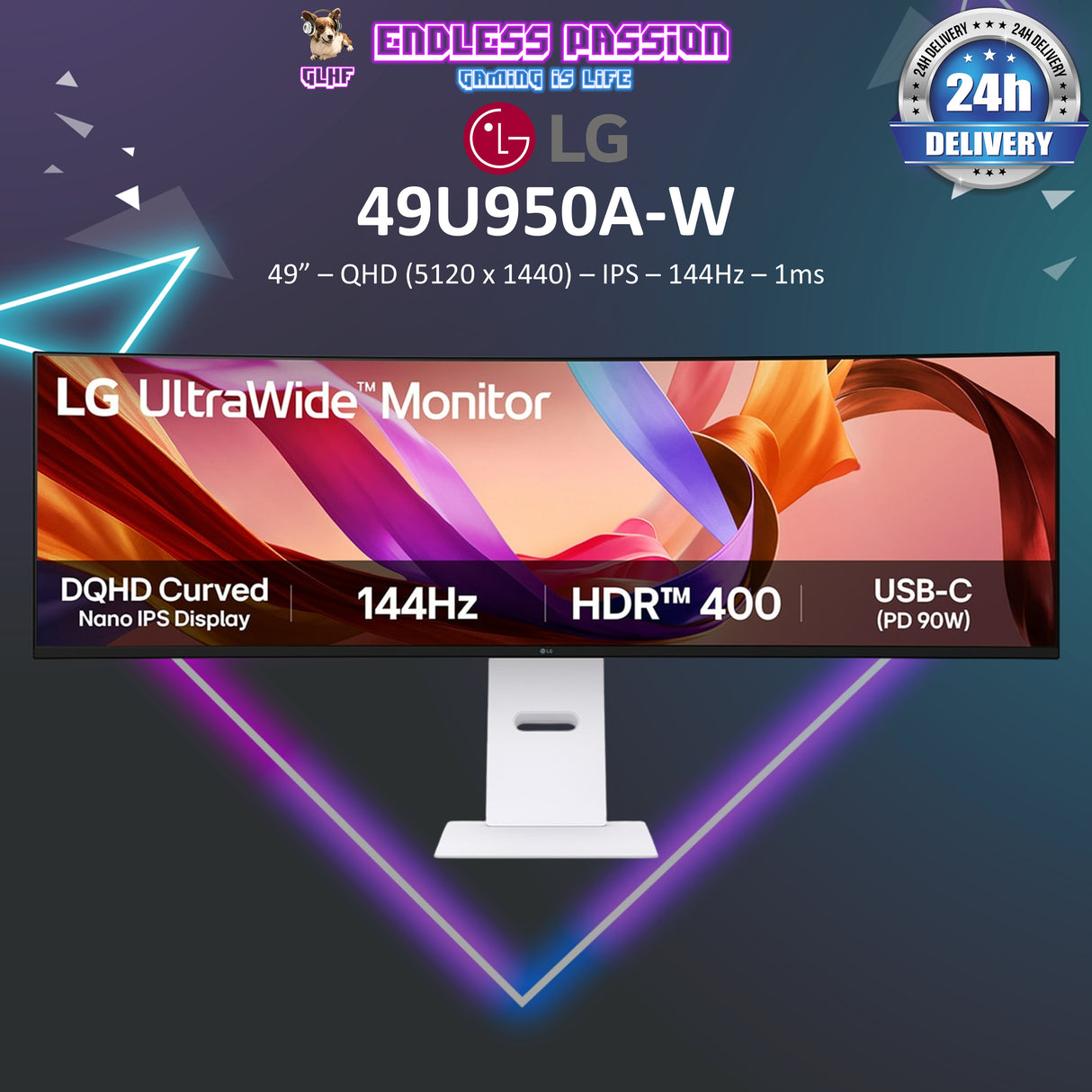 LG 49U950A-W — 49" UltraWide™ Dual QHD(5120x1440) Curved Nano IPS Display at 144Hz