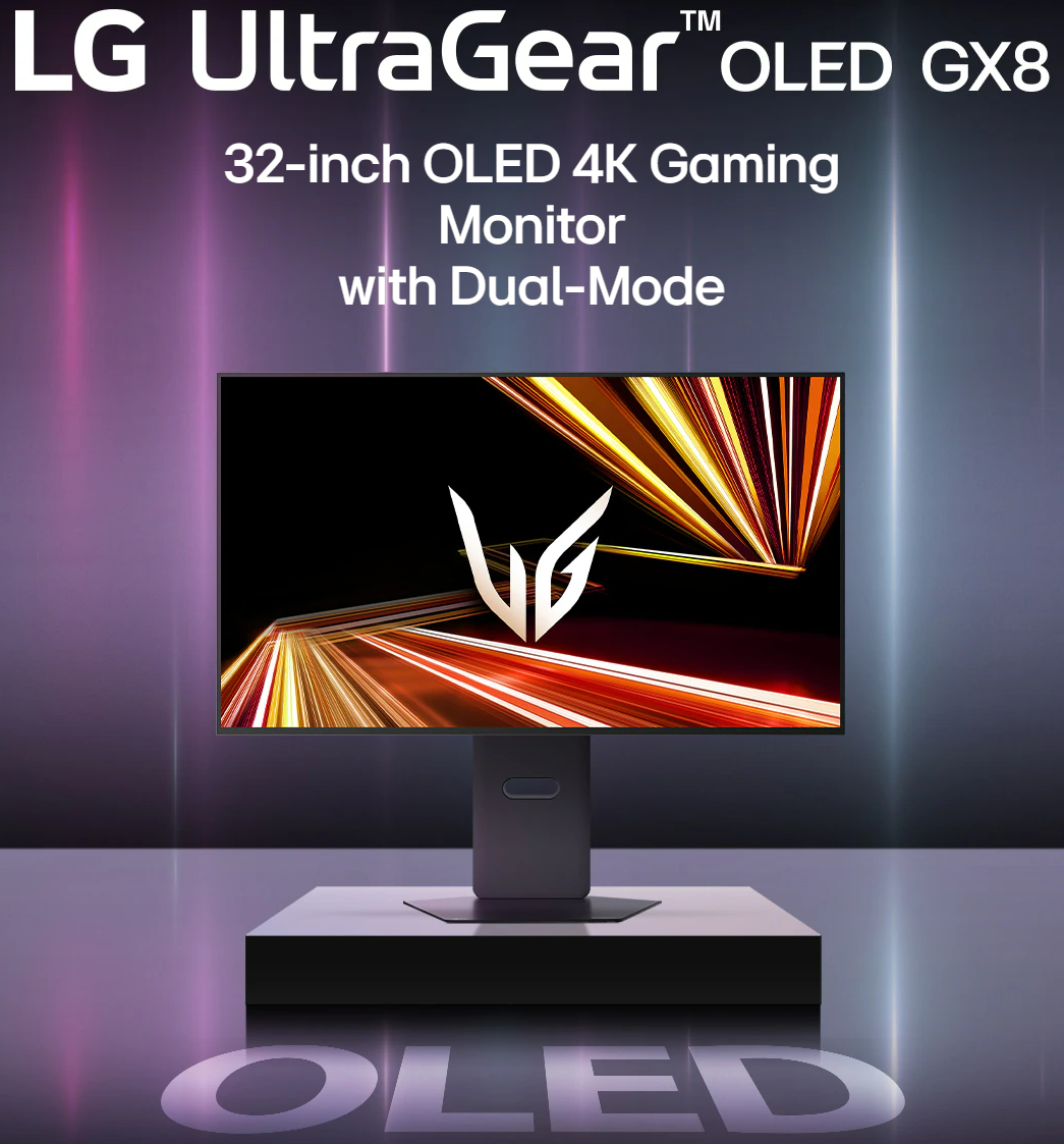 LG 32GX850A-B 32" UltraGear 4K UHD (3840 x 2160) Glossy OLED Gaming Monitor, Dual-Mode 165Hz/330Hz, 0.03ms