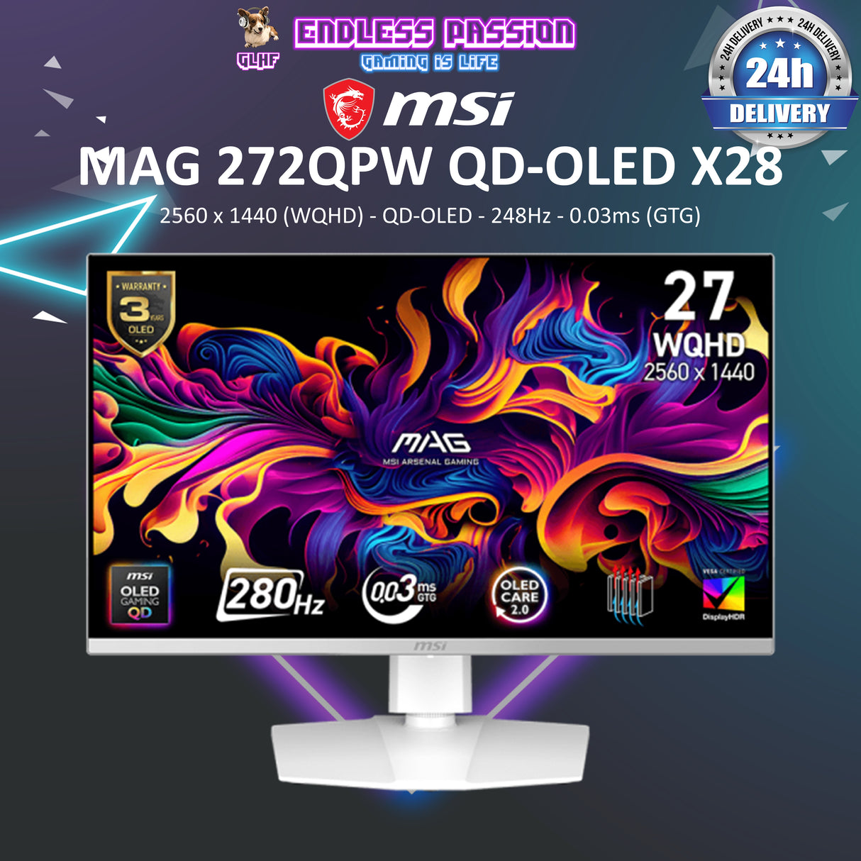 MSI Monitor MAG 272QPW QD-OLED X28 27 Inch Gaming Monitor