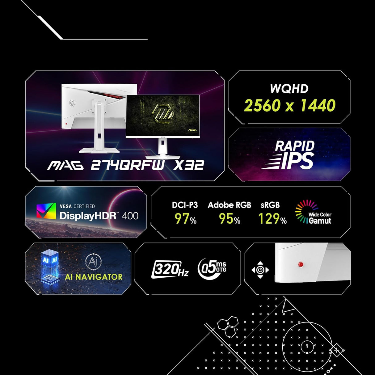 MSI MAG 274QRFW X32 27" WQHD Rapid IPS 320Hz Gaming Monitor