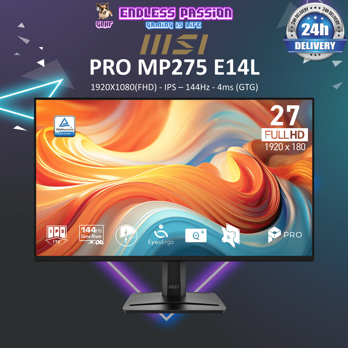 MSI PRO MP275 E14L 27-inch FHD IPS Business Monitor - 144Hz, Flat
