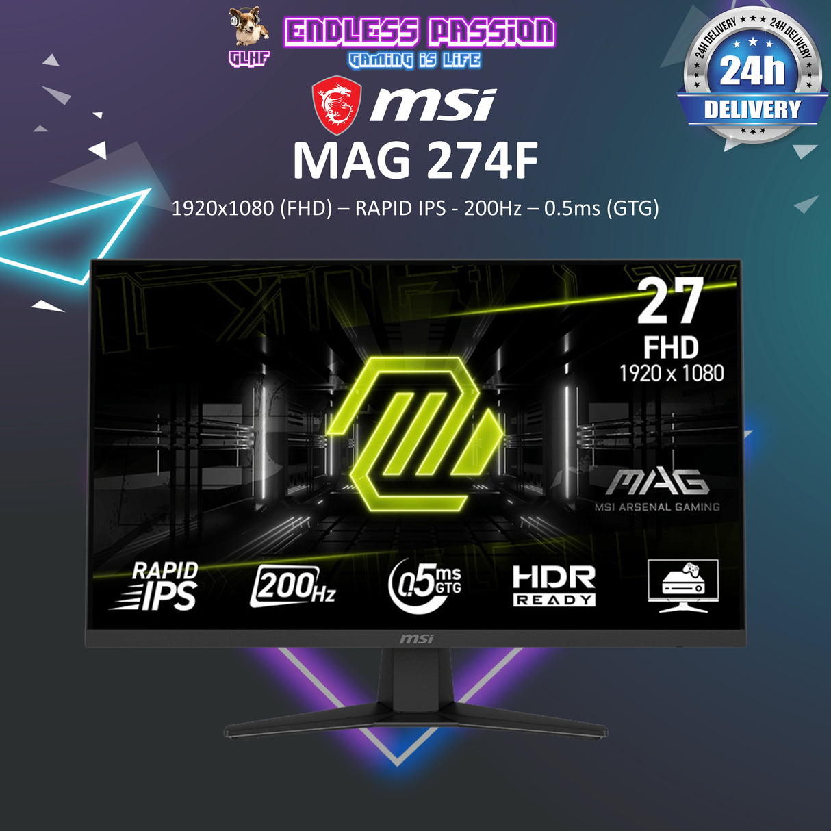 MSI MAG 247F Gaming Monitor - FHD Rapid IPS 200Hz 0.5ms (GTG, Min)