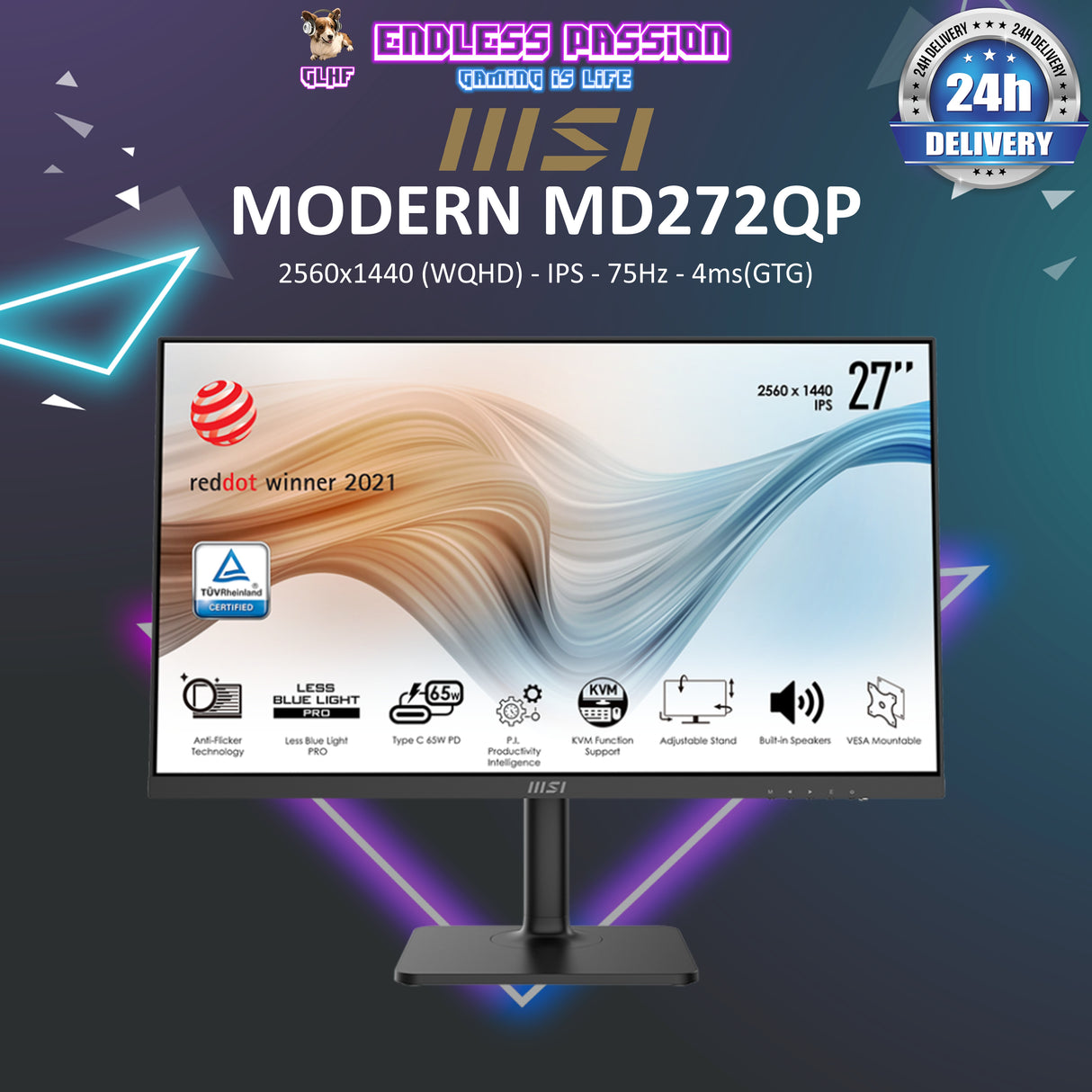 MSI Modern MD272QP WQHD 27" IPS Business Computer Monitor