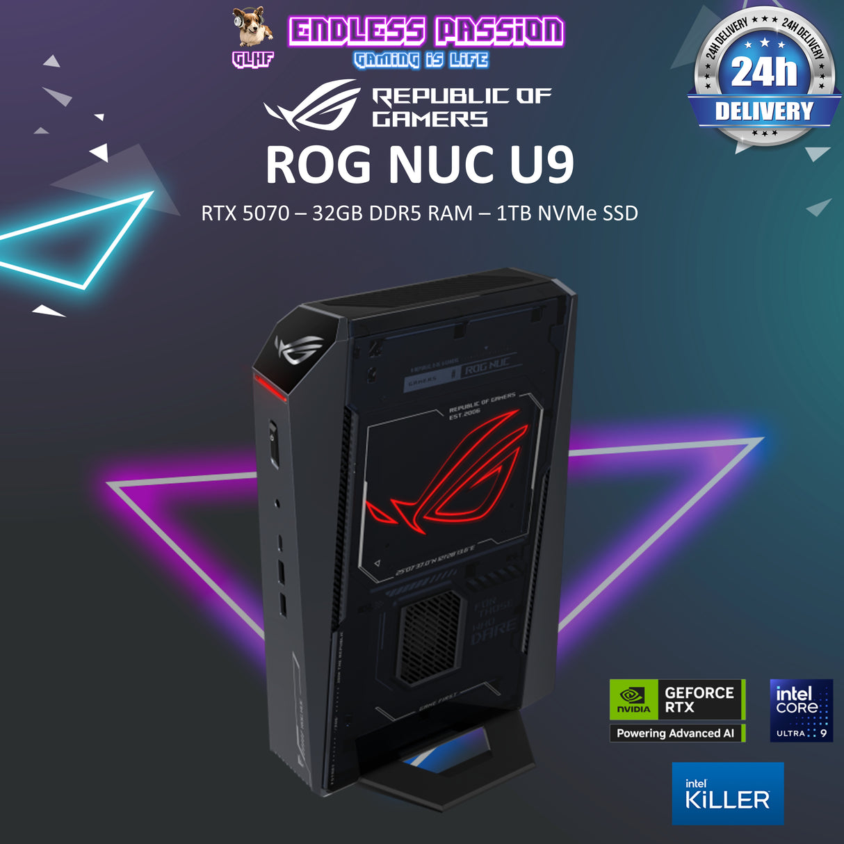 ASUS SYSTEM NUC U9 PC 90AS00I1-M001X0 32GB RTX5080 DDR5 RAM 1TB NVMe SSD