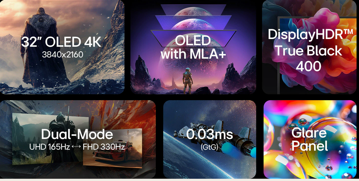 LG 32GX850A-B 32" UltraGear 4K UHD (3840 x 2160) Glossy OLED Gaming Monitor, Dual-Mode 165Hz/330Hz, 0.03ms