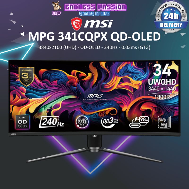 MSI MPG 341CQPX QD-OLED 34" QHD OLED 240Hz 0.03ms Gaming Monitor