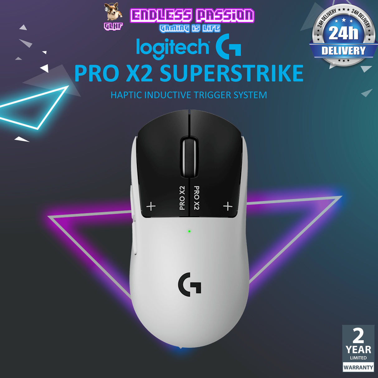 Logitech G Pro X2 Superstrike LIGHTSPEED Wireless Gaming Mouse – Lunar Eclipse