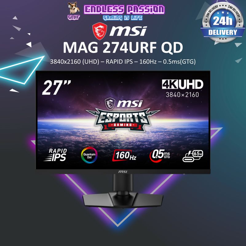 MSI MPG 274URF QD Gaming Monitor - 27" UHD RAPID IPS 160Hz 0.5ms (GTG, Min.)