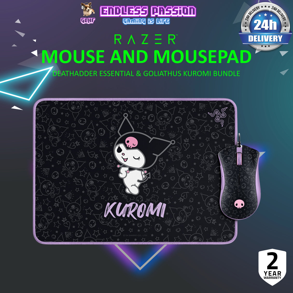Razer DeathAdder Essential & Goliathus Mouse Mat Bundle - Kuromi Edition