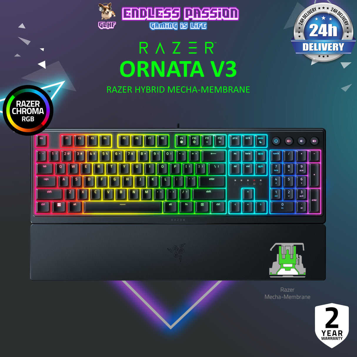 Razer Ornata V3 - Low-profile Mecha-membrane RGB Keyboard