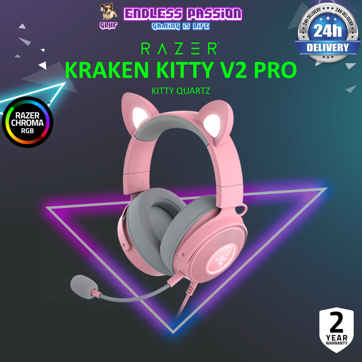 Razer Kraken Kitty V2 Pro - Wired RGB Headset with Interchangeable Ears