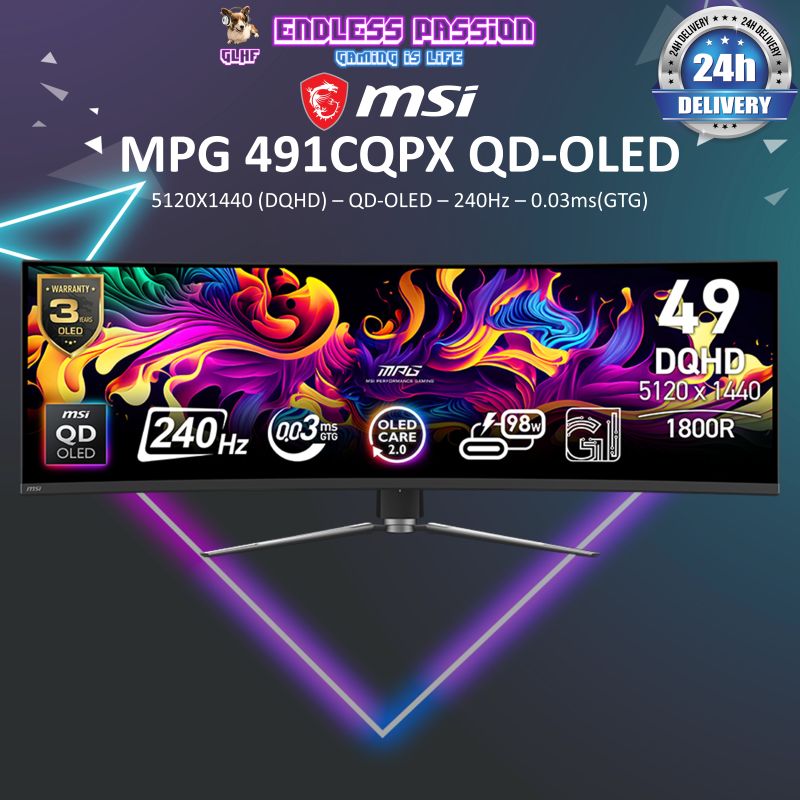 MSI MPG 491CQPX QD-OLED Gaming Monitor - 5K DQHD 1800R QD-OLED 240Hz 0.03ms(GTG)