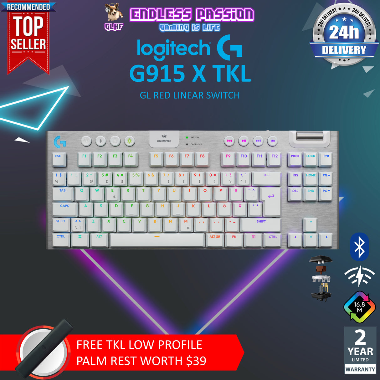 Logitech G915 X Lightspeed TKL Low Profile Wireless Gaming Keyboard