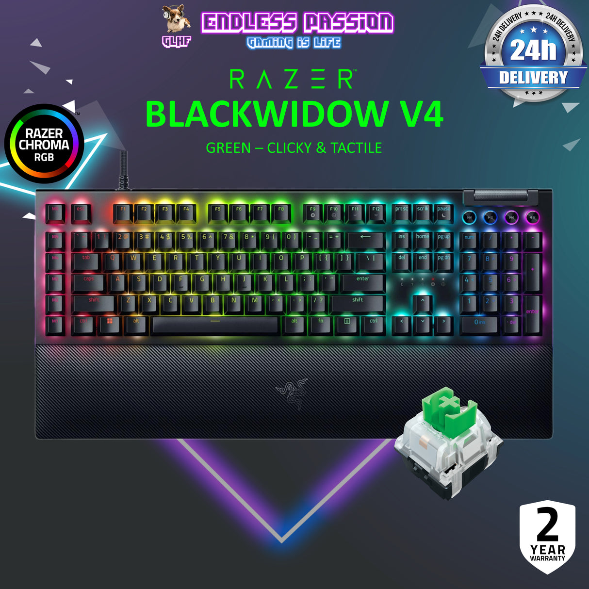 Razer BlackWidow V4 - US Layout - Mechanical Gaming Keyboard with Razer Chroma RGB