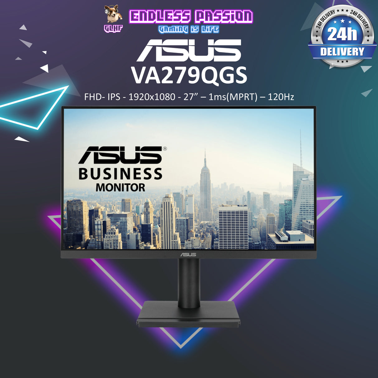 Asus VA279QGS Business Monitor - 27 Inch FHD 120 Hz 1ms