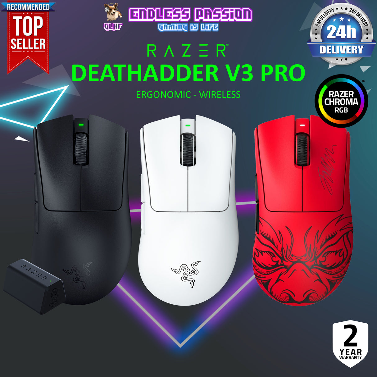 Razer DeathAdder V3 Pro - Ultra-lightweight Wireless Ergonomic Esports Mouse