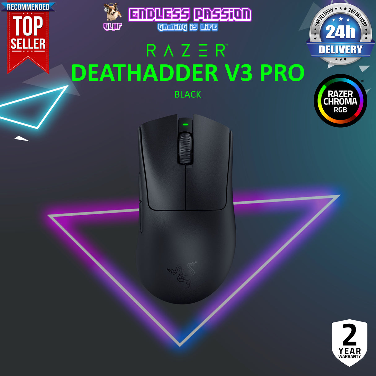 Razer DeathAdder V3 Pro - Ultra-lightweight Wireless Ergonomic Esports Mouse
