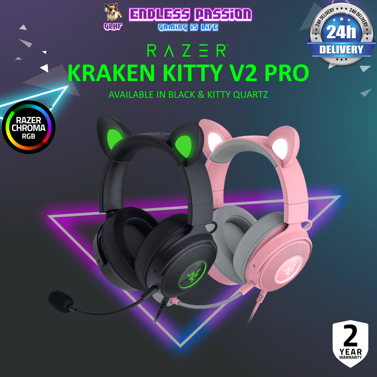 Razer Kraken Kitty V2 Pro - Wired RGB Headset with Interchangeable Ears