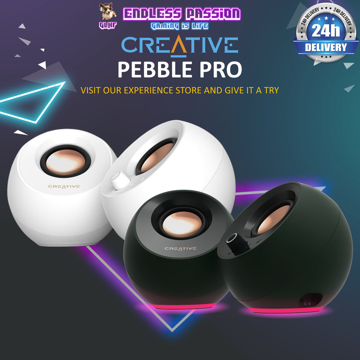Creative Pebble Pro Minimalist 2.0 USB-C Computer Speakers with Bluetooth 5.3 and Customizable RGB Lighting