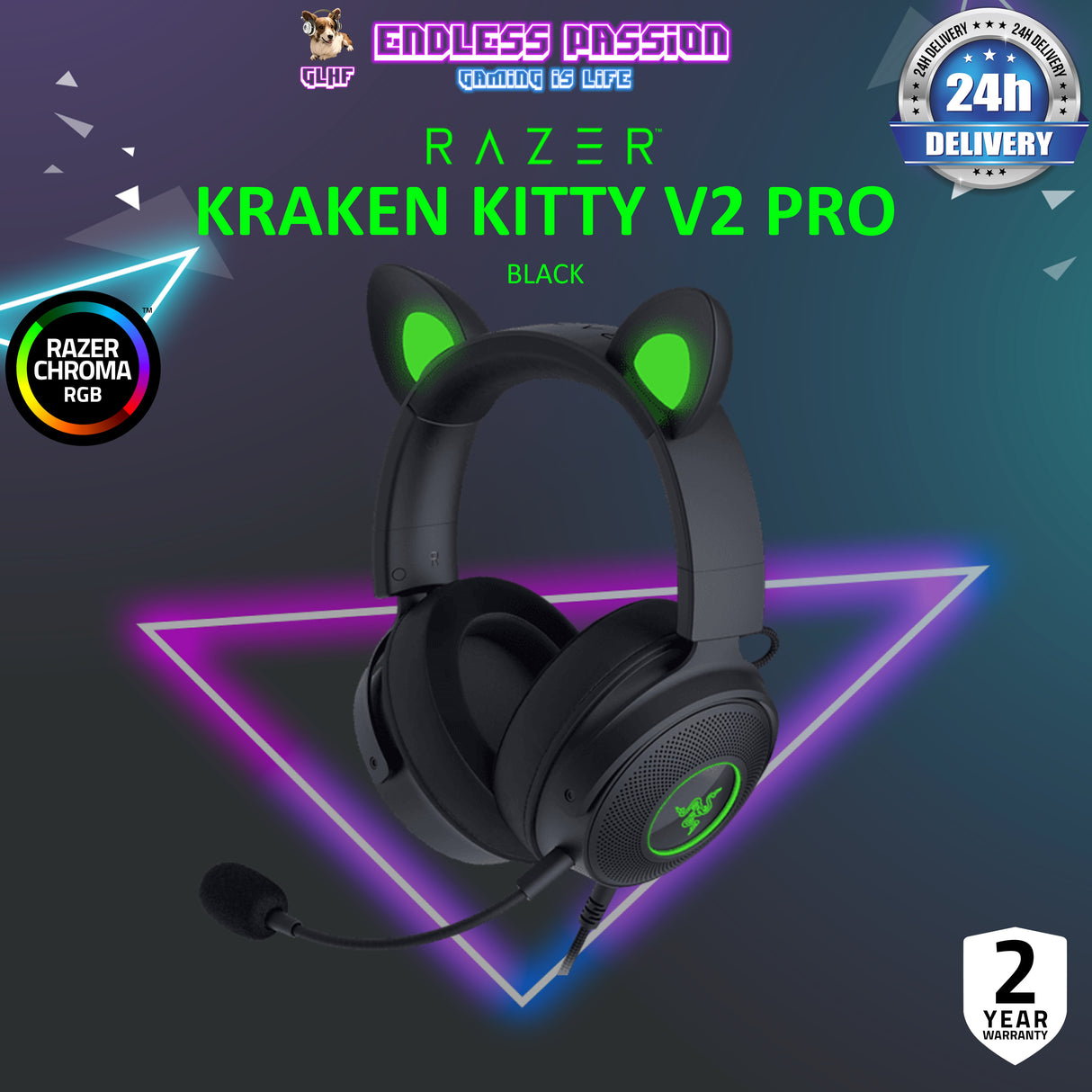 Razer Kraken Kitty V2 Pro - Wired RGB Headset with Interchangeable Ears