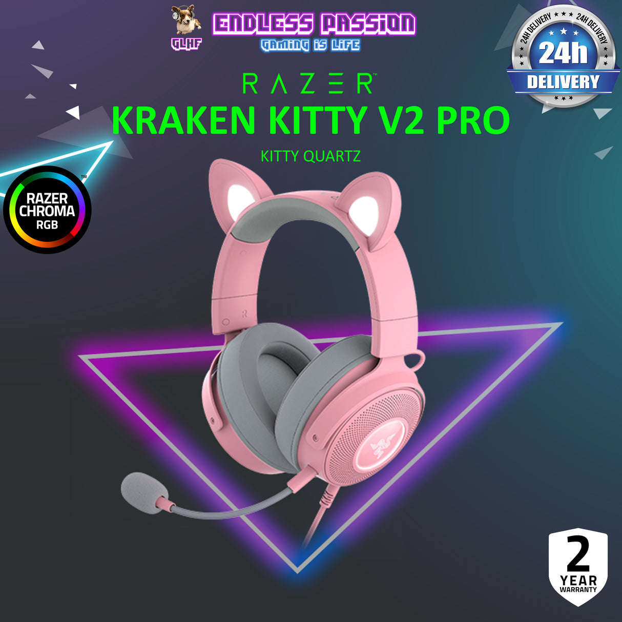 Razer Kraken Kitty V2 Pro - Wired RGB Headset with Interchangeable Ears