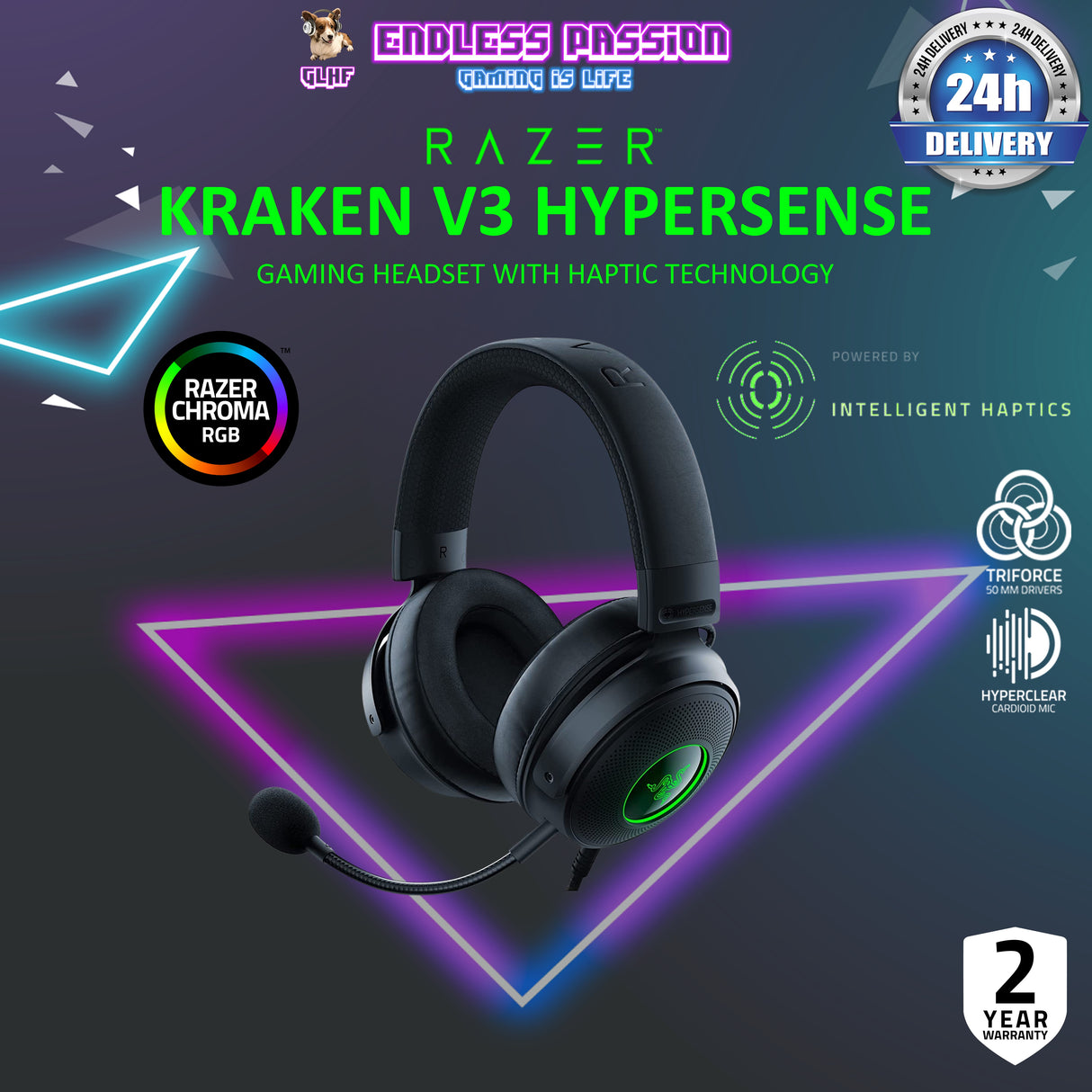 Razer Kraken V3 HyperSense - Haptic PC Gaming Headset
