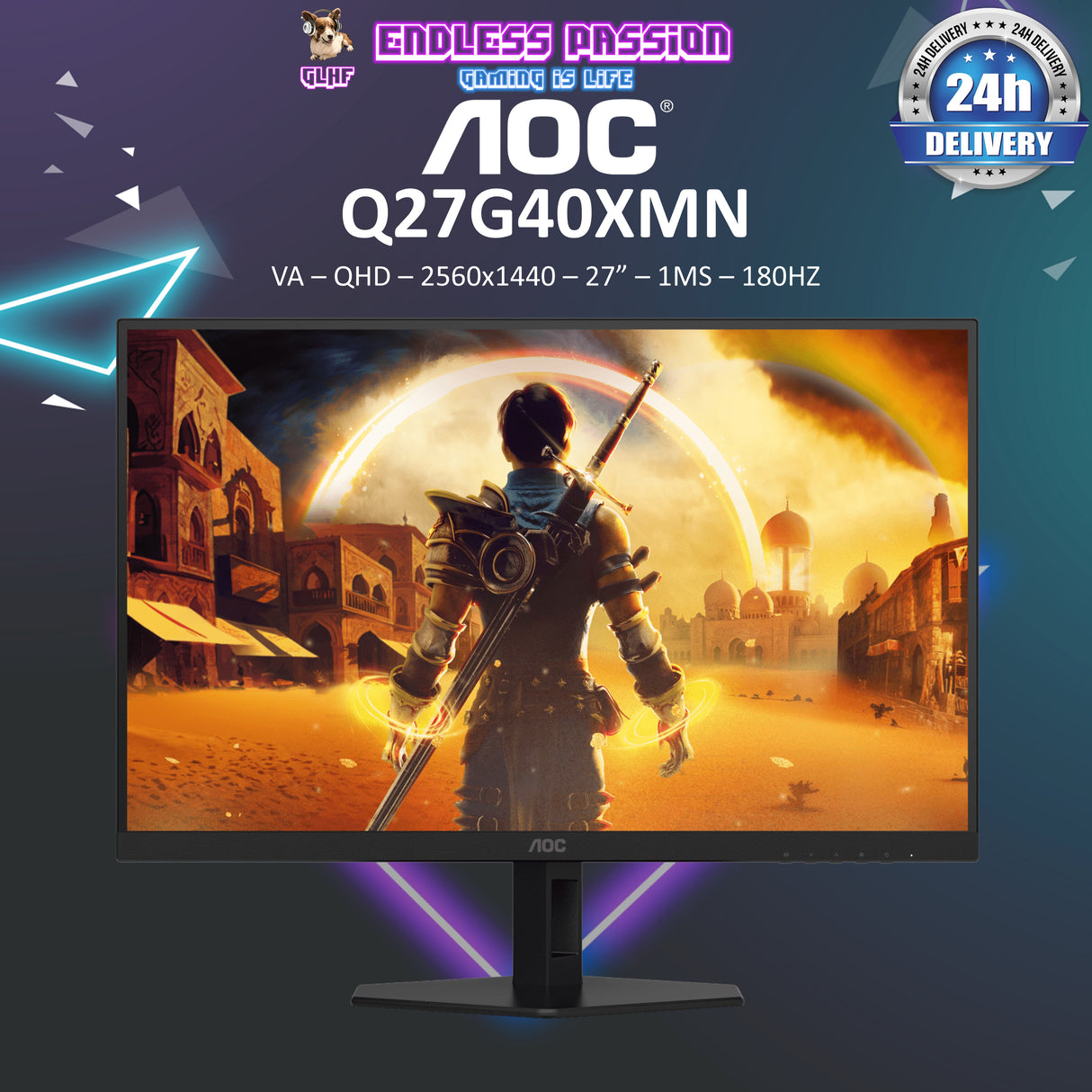 AOC Q27G40XMN 27" VA 2560 x 1440 (QHD) 180 Hz 1ms Gaming Monitor