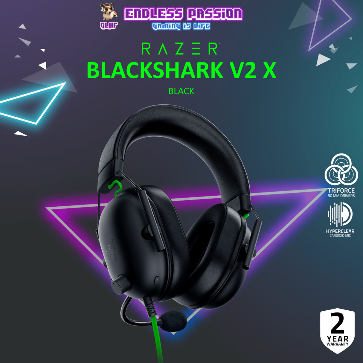 Razer BlackShark V2 X — Multi-platform wired esports headset with 7.1 surround sound