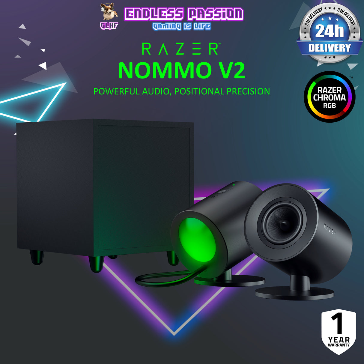 Razer Nommo V2 - Full-Range 2.1 PC Gaming Speakers with Wired Subwoofer