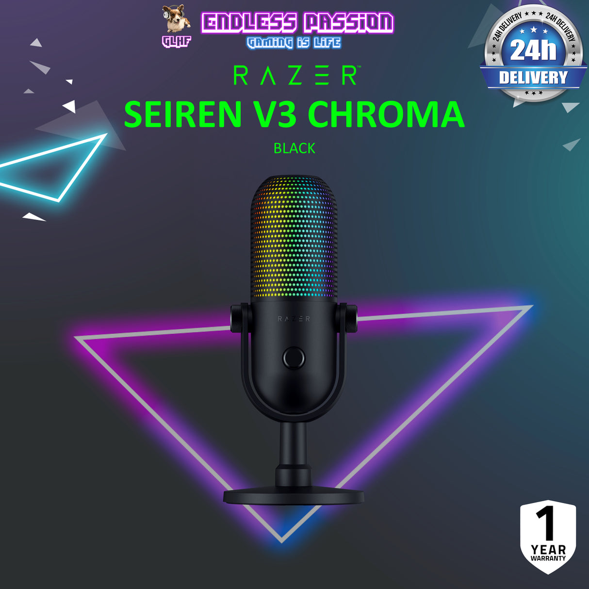 Razer Seiren V3 Chroma - RGB USB Microphone with Tap-to-Mute