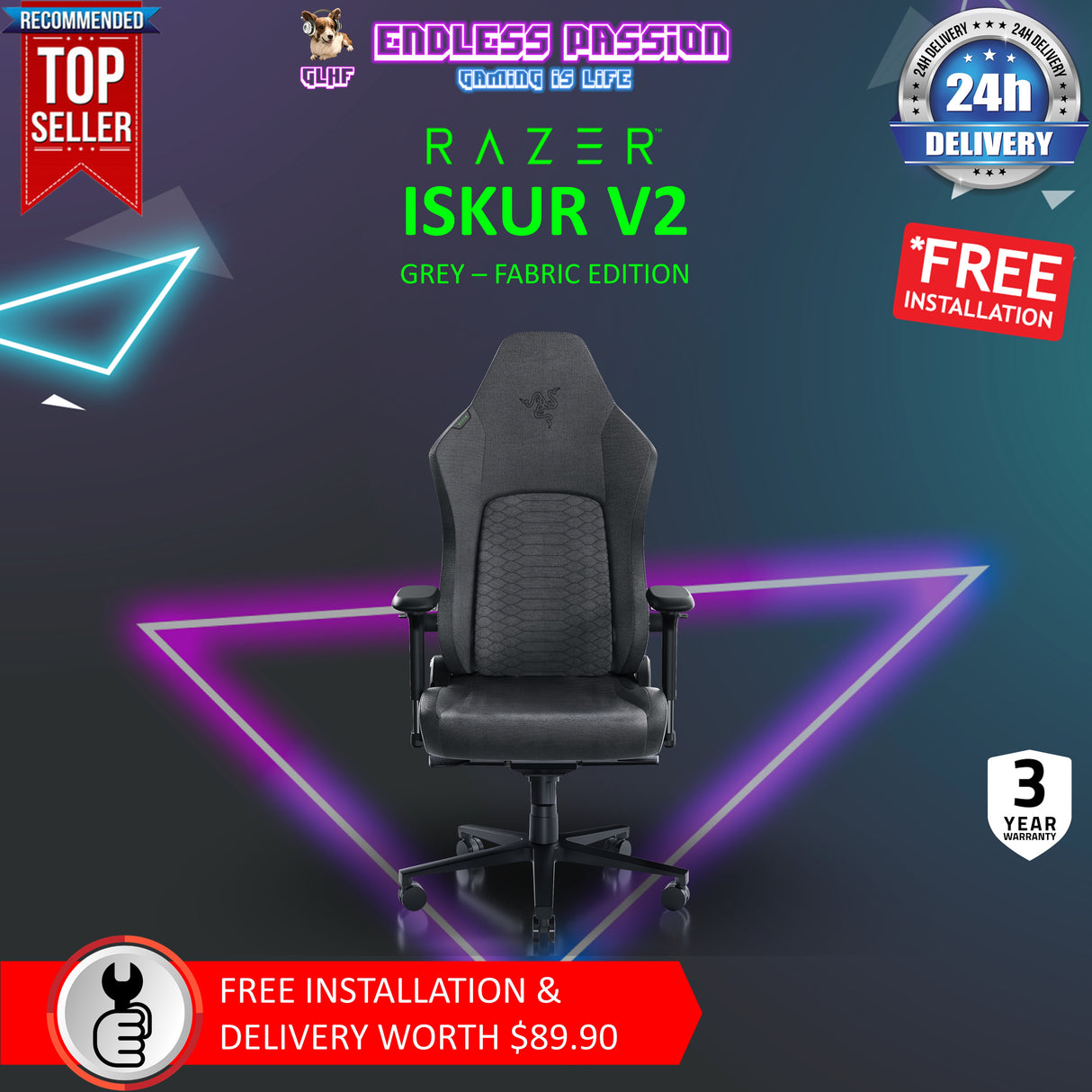 Razer Iskur V2 Gaming Chair with Built-In Lumbar Support