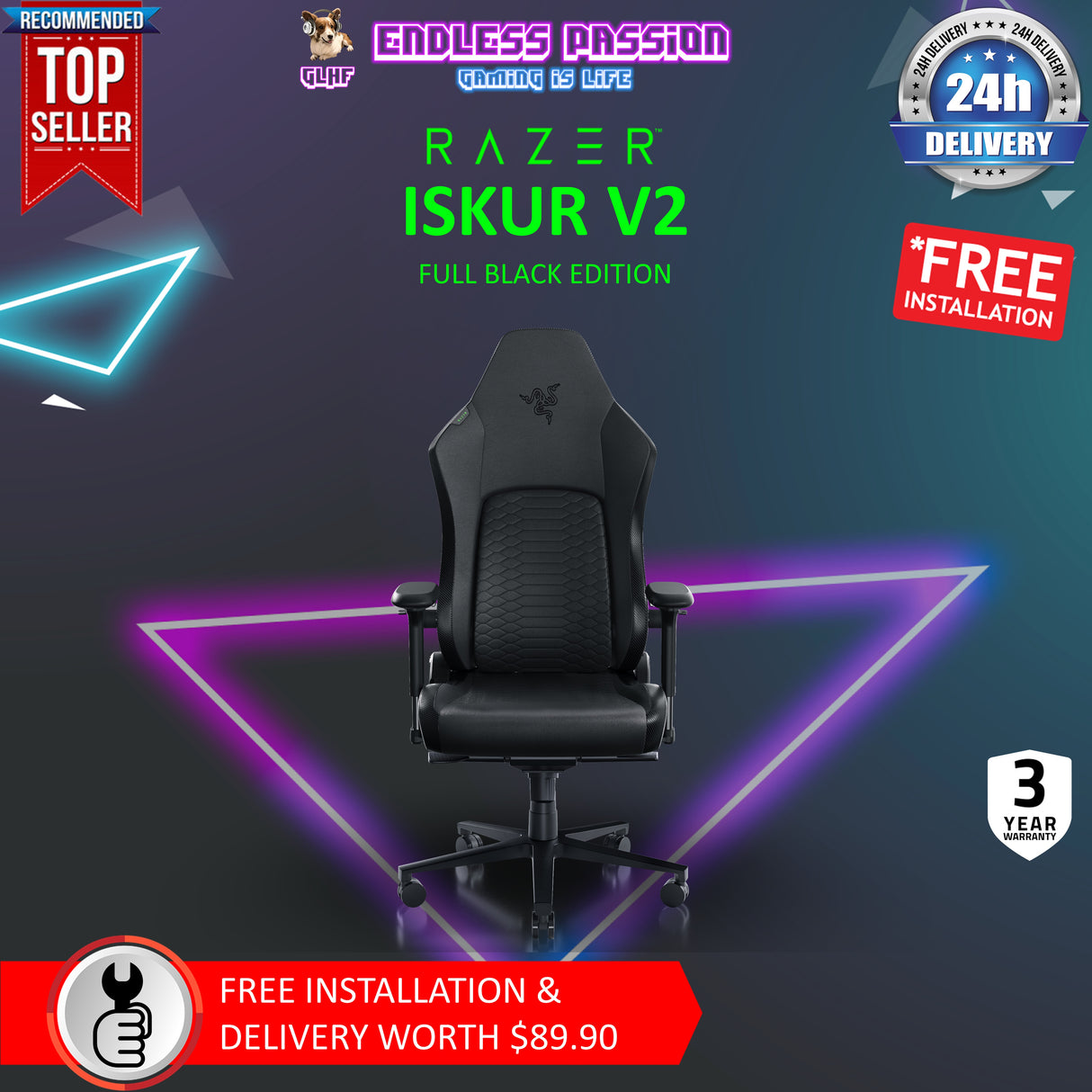 Razer Iskur V2 Gaming Chair with Built-In Lumbar Support
