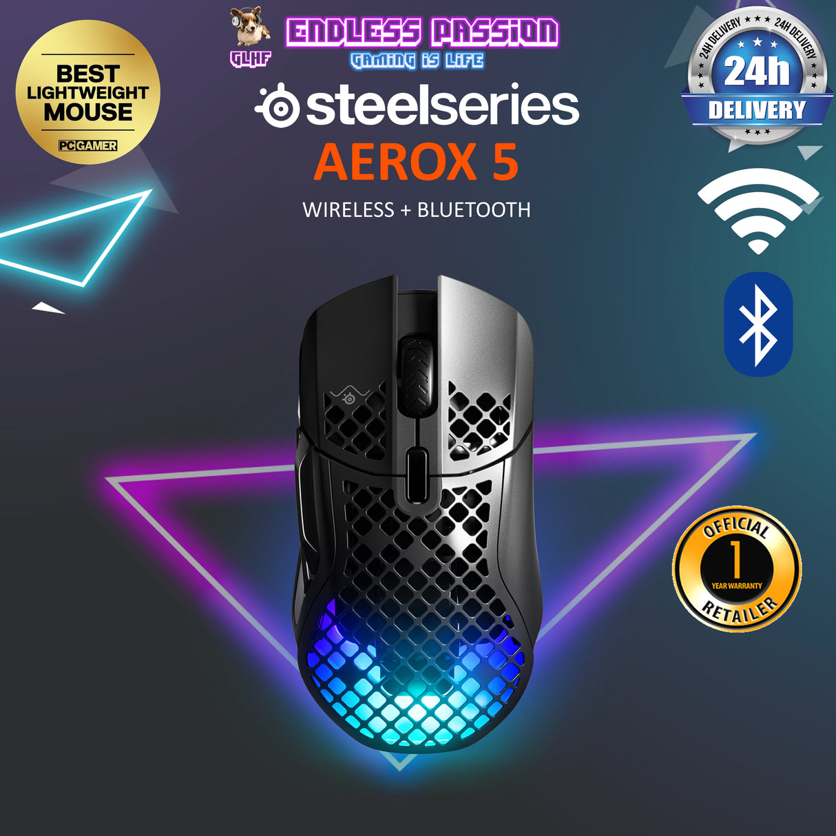 SteelSeries Aerox 5 Wireless Gaming Mouse - Onyx