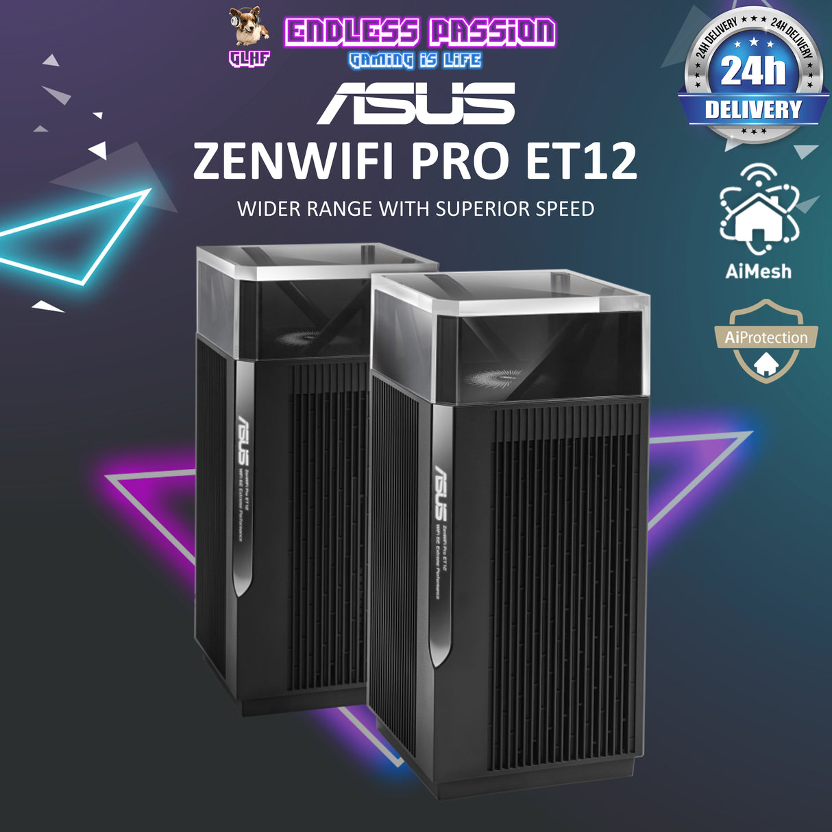 Asus ZenWiFi Pro ET12 AXE11000 Tri-Band WiFi 6E Mesh Router (2-Pack)