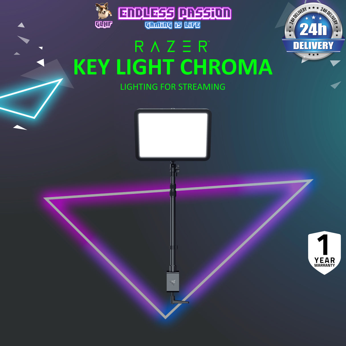 Razer Key Light Chroma-Razer Chroma RGB Key Light for Streaming All-in-one Stream Lighting, Customizable Light Spectrum