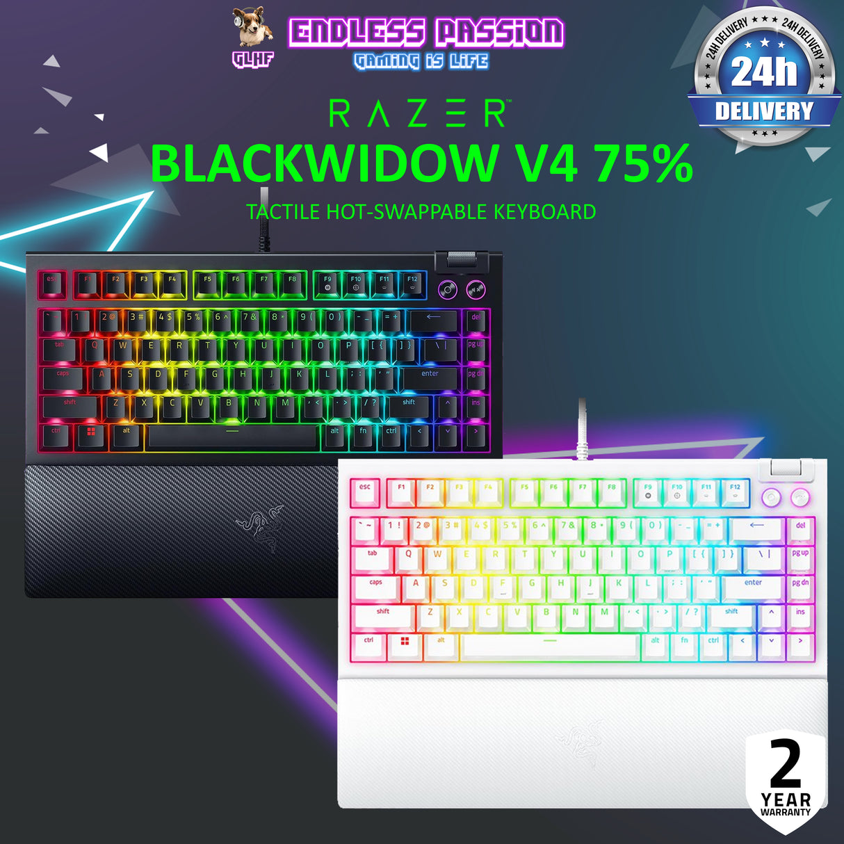 Razer BlackWidow V4 75% - US Layout Hot-swappable Mechanical Gaming Keyboard with Razer Chroma RGB