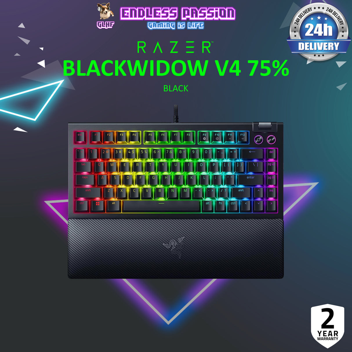 Razer BlackWidow V4 75% - US Layout Hot-swappable Mechanical Gaming Keyboard with Razer Chroma RGB