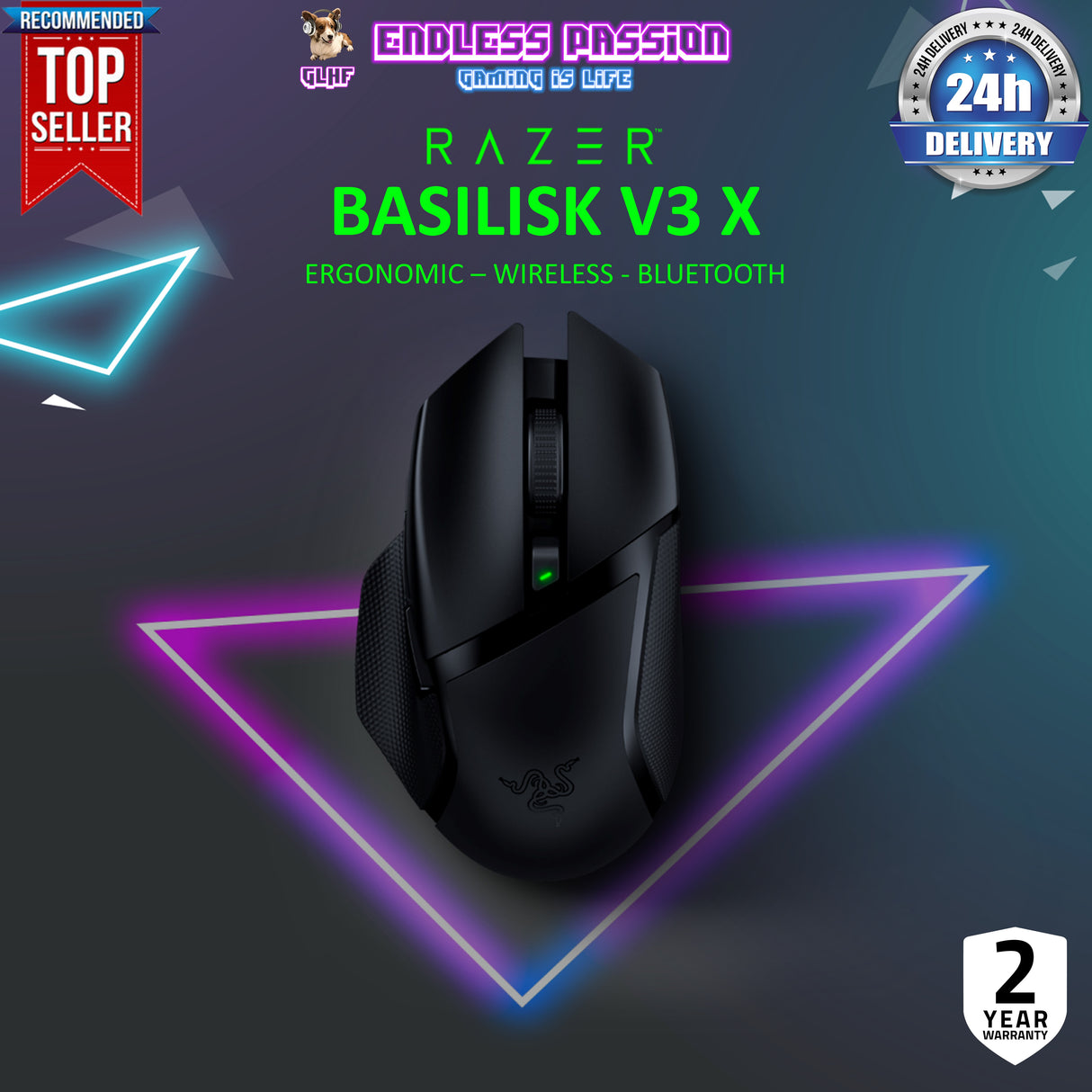 Razer Basilisk V3 X HyperSpeed - Customizable Wireless Gaming Mouse with RGB Lighting