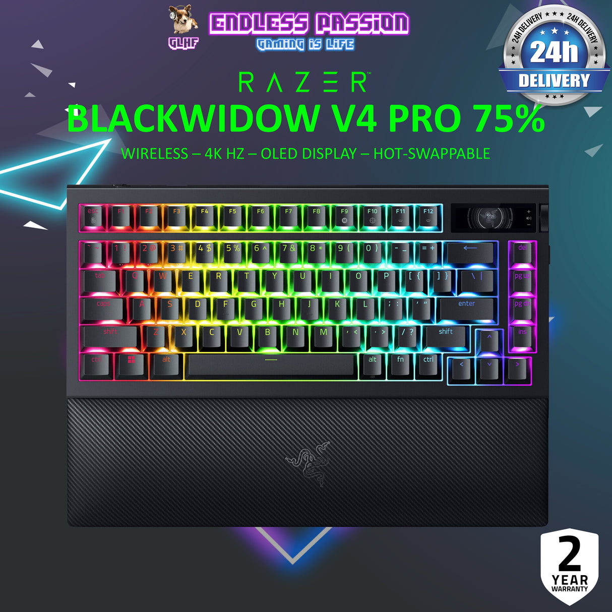 Razer BlackWidow V4 Pro 75% - Wireless Hot-swappable Gaming Keyboard - US Layout