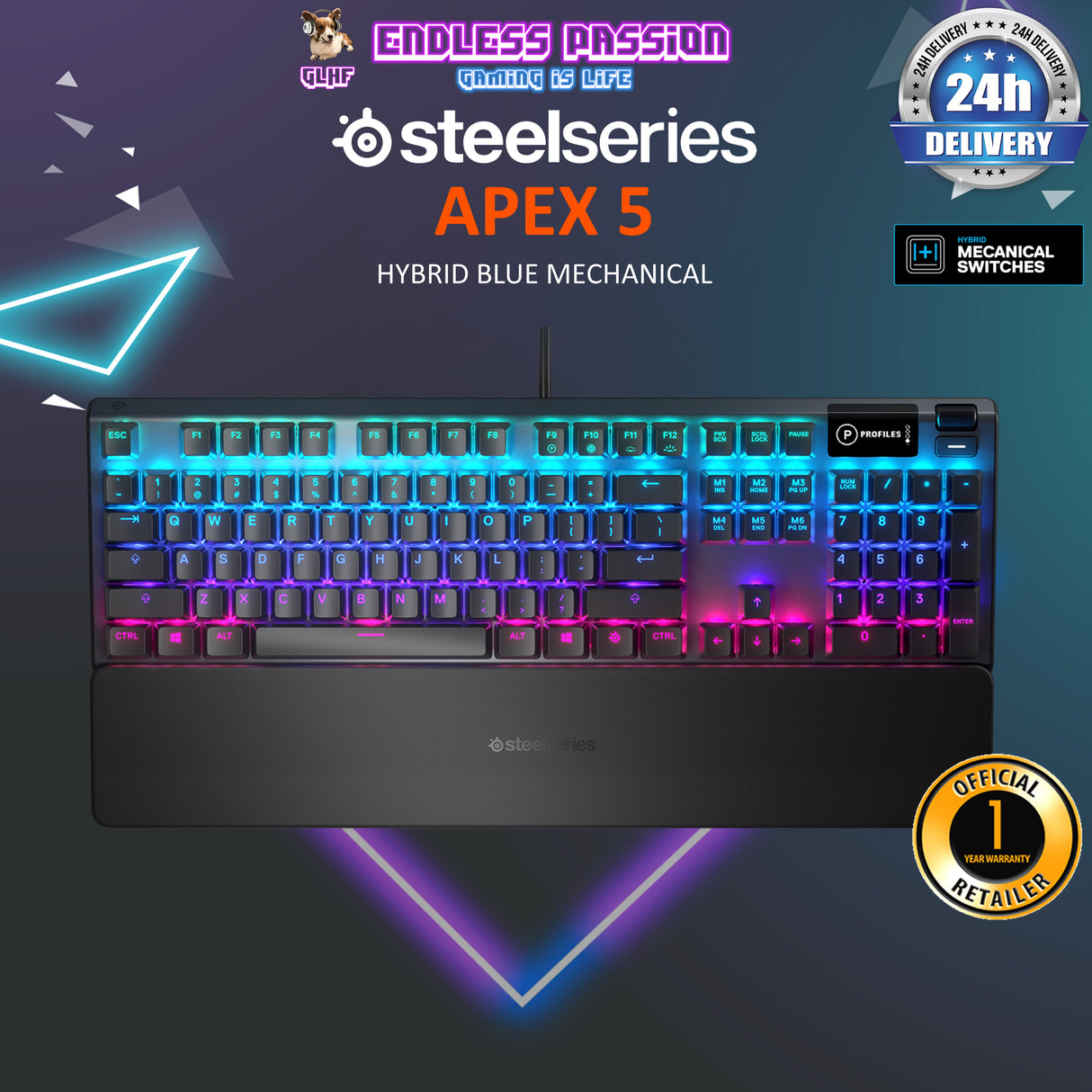SteelSeries Apex 5 Hybrid Mechanical Gaming Keyboard with OLED Smart Display