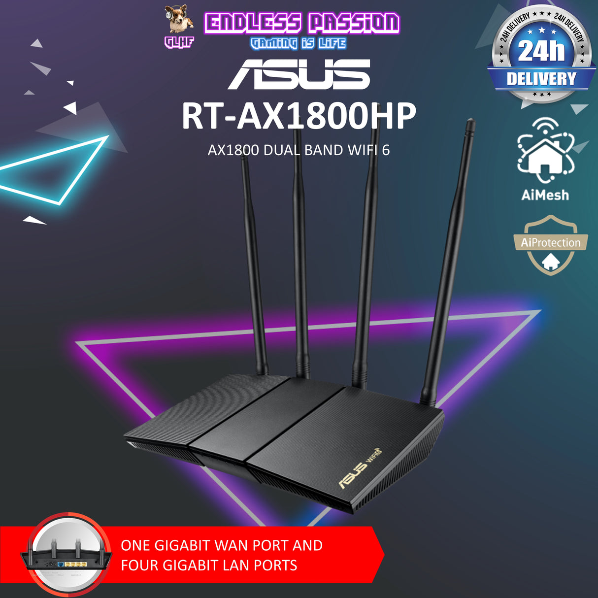 Asus RT-AX1800HP AX1800 Dual Band WiFi 6 (802.11ax) Router