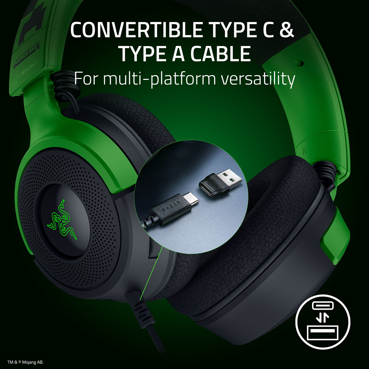 Razer Kraken V4 X - Wired Gaming Headset - Minecraft Edition