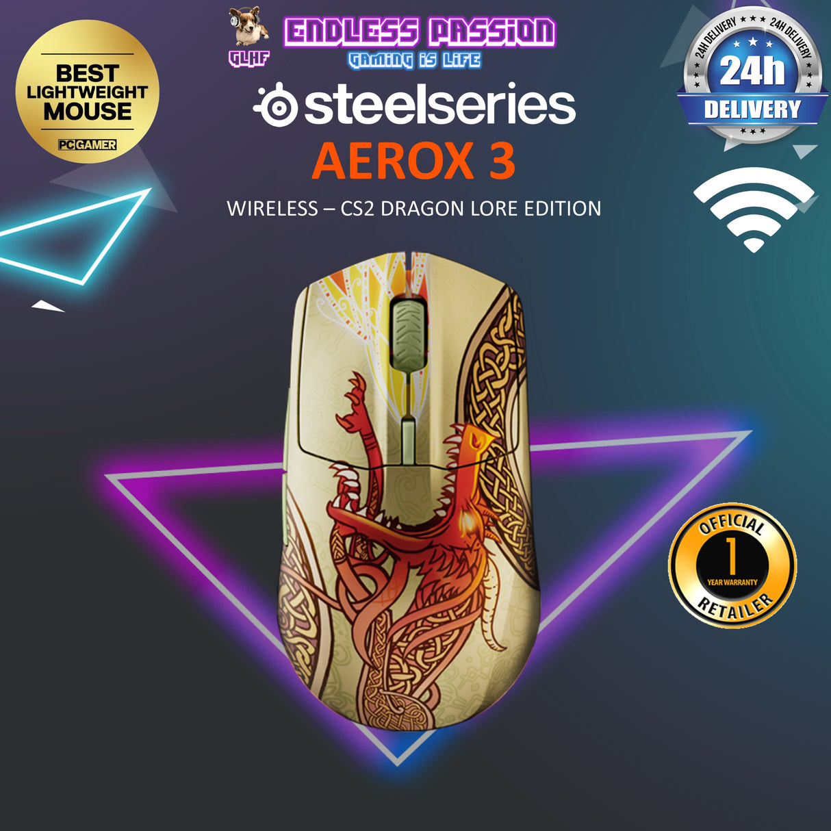 SteelSeries Aerox 3 Wireless Gaming Mouse CS2 Dragon Lore Edition