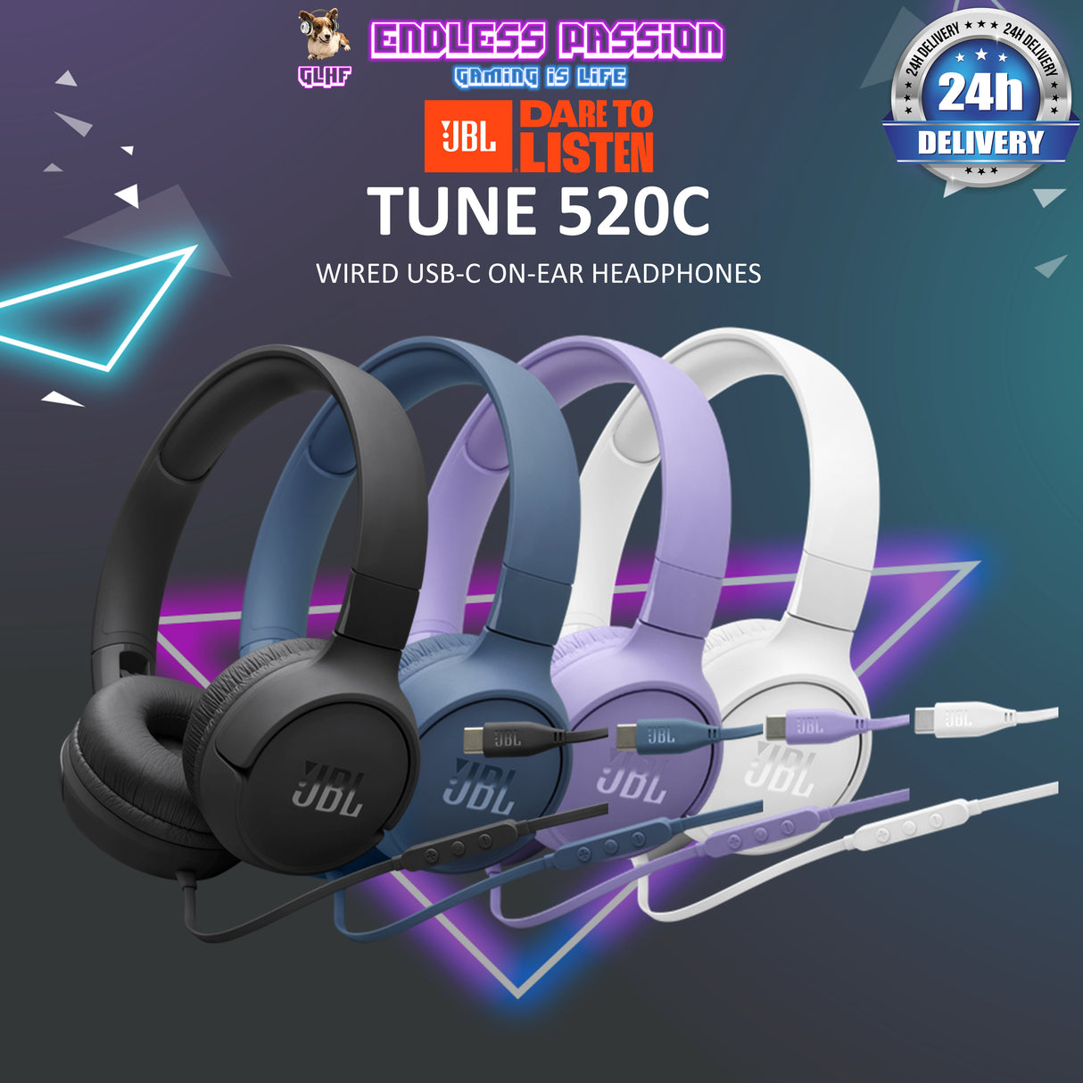 JBL Tune 520C - USB-C Hi-Res Wired On-Ear Headphones