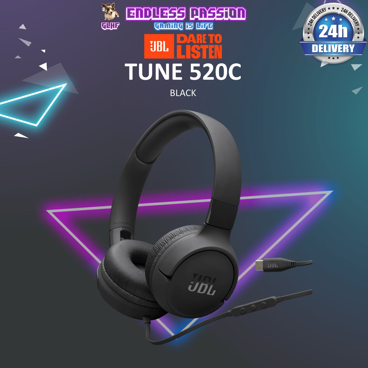 JBL Tune 520C - USB-C Hi-Res Wired On-Ear Headphones