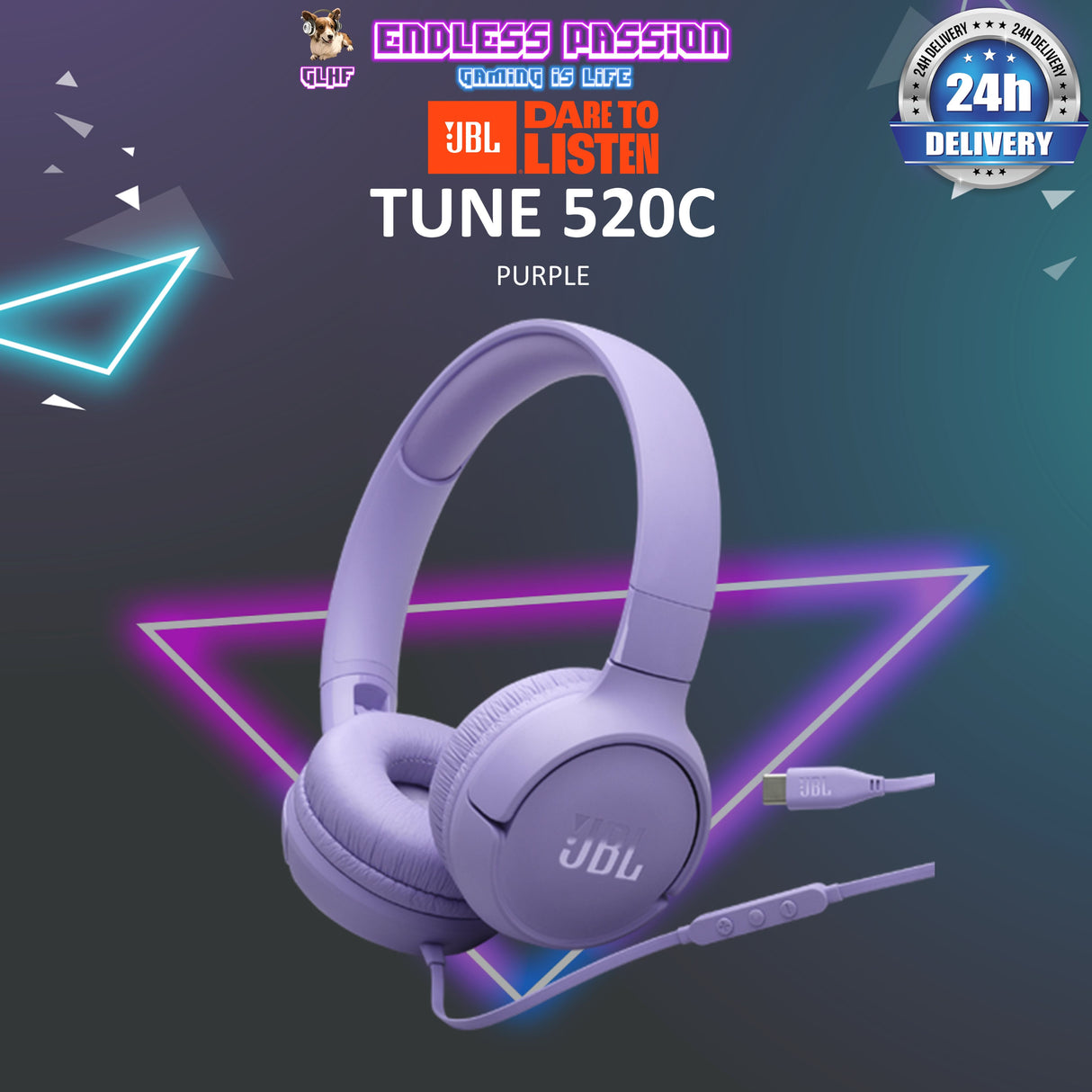 JBL Tune 520C - USB-C Hi-Res Wired On-Ear Headphones