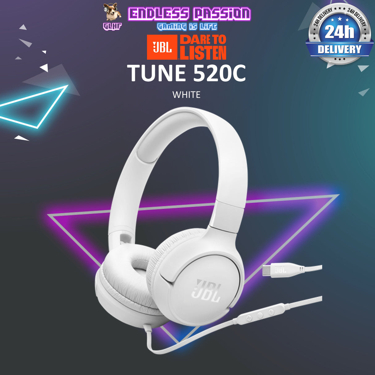 JBL Tune 520C - USB-C Hi-Res Wired On-Ear Headphones